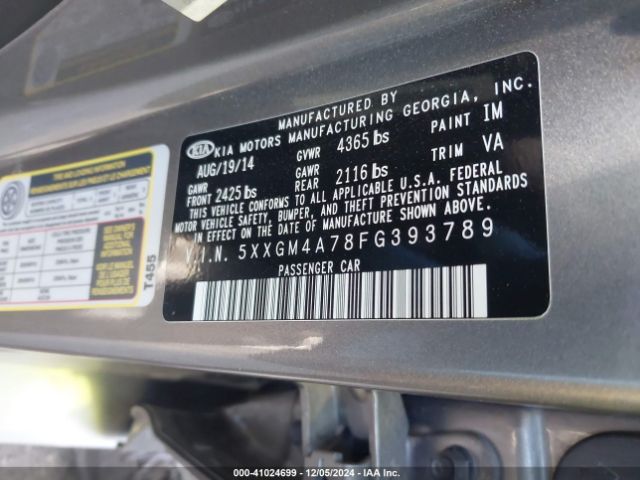 Photo 8 VIN: 5XXGM4A78FG393789 - KIA OPTIMA 