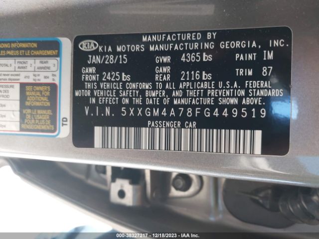 Photo 8 VIN: 5XXGM4A78FG449519 - KIA OPTIMA 