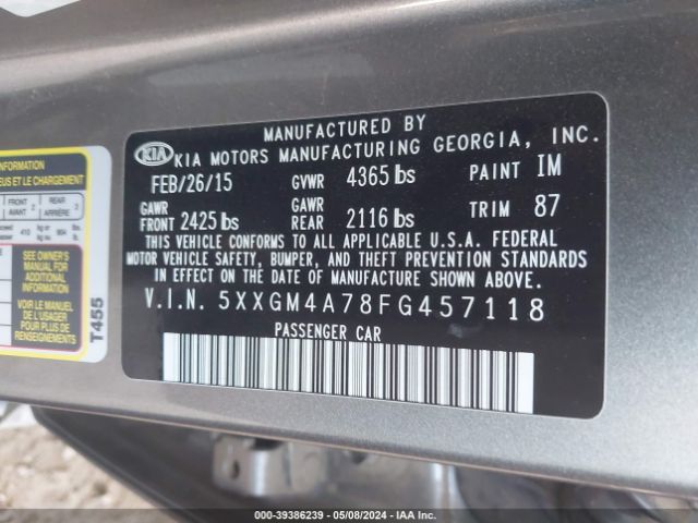 Photo 8 VIN: 5XXGM4A78FG457118 - KIA OPTIMA 