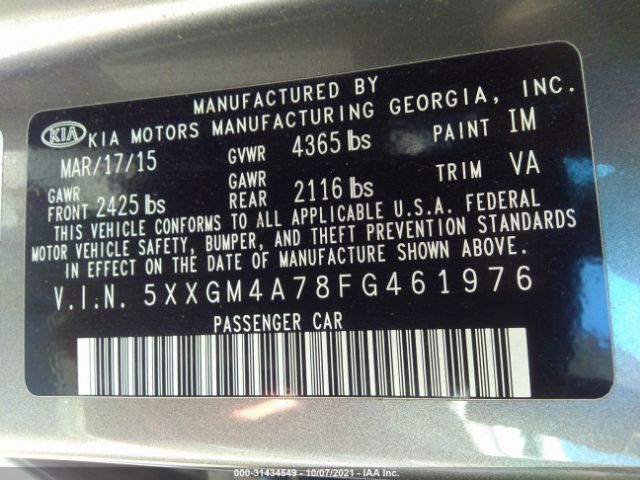 Photo 8 VIN: 5XXGM4A78FG461976 - KIA OPTIMA 