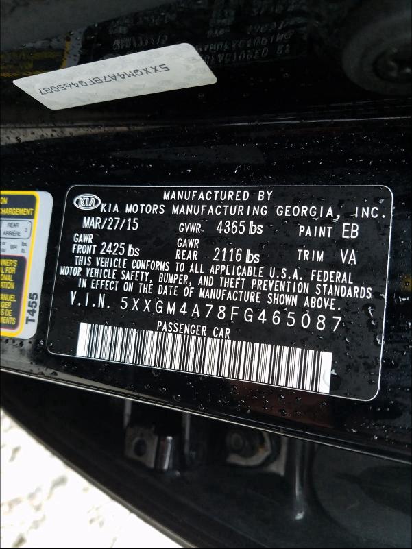 Photo 9 VIN: 5XXGM4A78FG465087 - KIA OPTIMA LX 