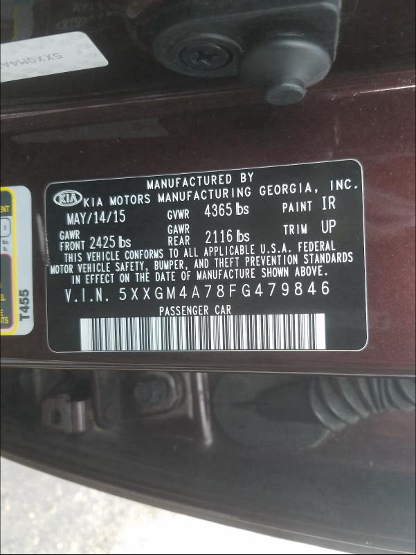 Photo 9 VIN: 5XXGM4A78FG479846 - KIA OPTIMA LX 