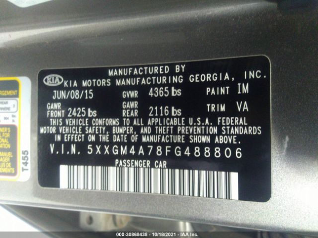 Photo 8 VIN: 5XXGM4A78FG488806 - KIA OPTIMA 