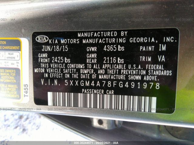 Photo 8 VIN: 5XXGM4A78FG491978 - KIA OPTIMA 