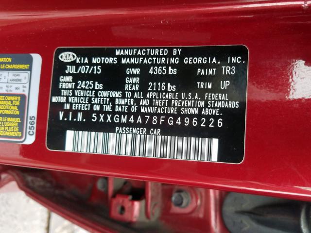 Photo 9 VIN: 5XXGM4A78FG496226 - KIA OPTIMA LX 