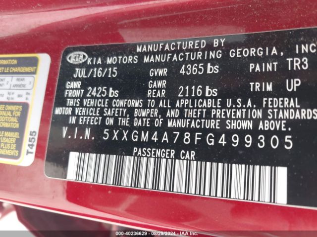 Photo 8 VIN: 5XXGM4A78FG499305 - KIA OPTIMA 