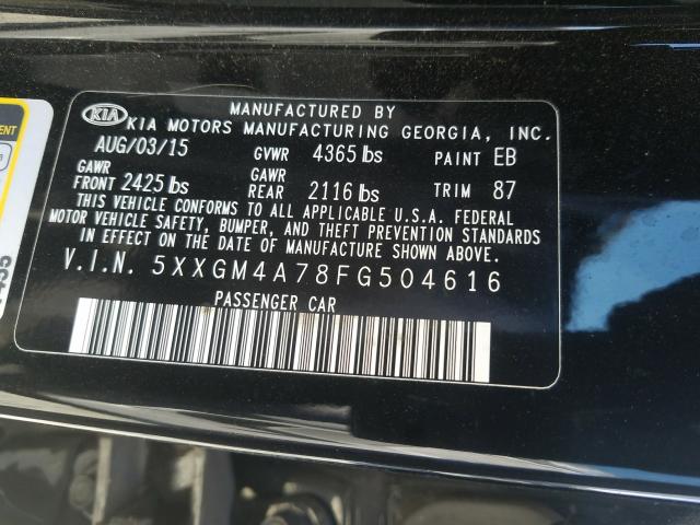 Photo 9 VIN: 5XXGM4A78FG504616 - KIA OPTIMA LX 