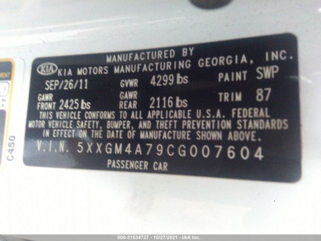 Photo 8 VIN: 5XXGM4A79CG007604 - KIA OPTIMA 