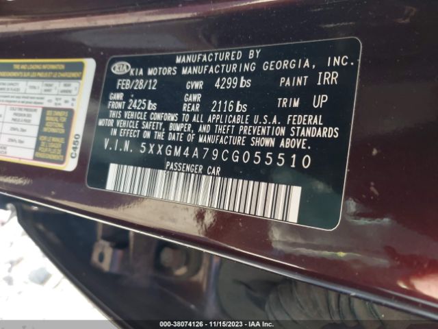 Photo 8 VIN: 5XXGM4A79CG055510 - KIA OPTIMA 