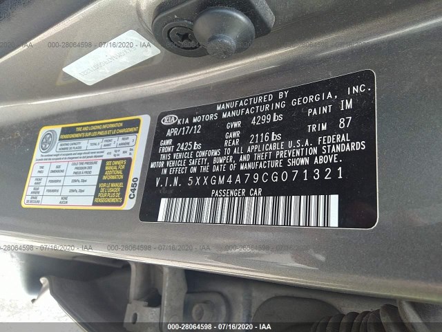 Photo 8 VIN: 5XXGM4A79CG071321 - KIA OPTIMA 