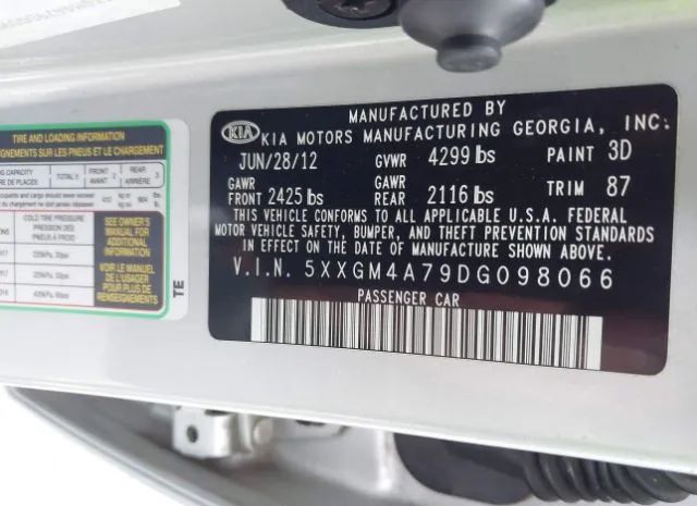 Photo 8 VIN: 5XXGM4A79DG098066 - KIA OPTIMA 