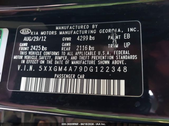 Photo 8 VIN: 5XXGM4A79DG122348 - KIA OPTIMA 