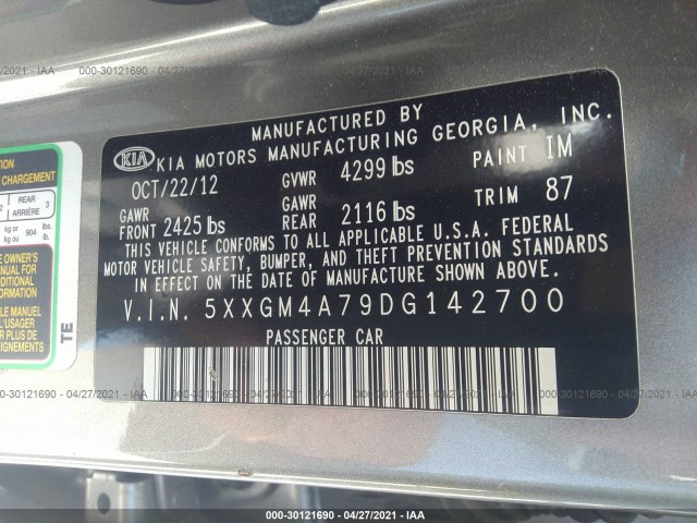 Photo 8 VIN: 5XXGM4A79DG142700 - KIA OPTIMA 