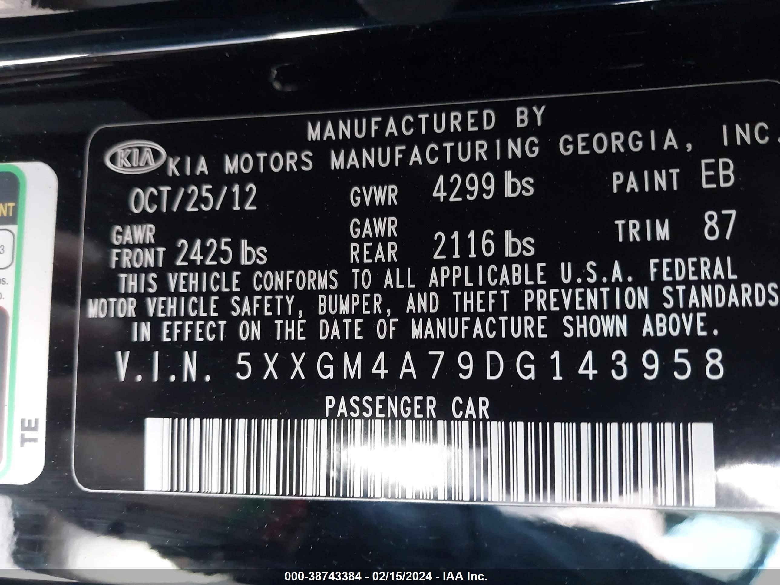 Photo 8 VIN: 5XXGM4A79DG143958 - KIA OPTIMA 