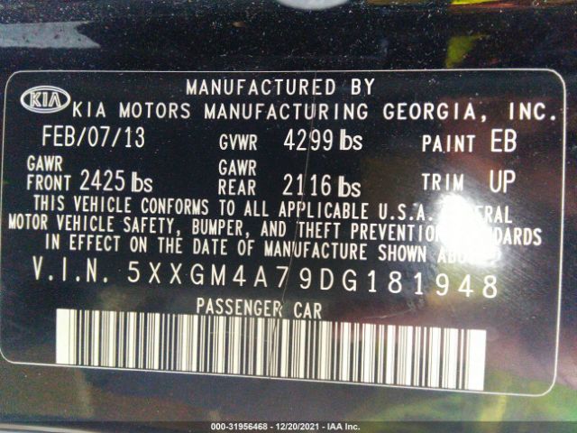 Photo 8 VIN: 5XXGM4A79DG181948 - KIA OPTIMA 