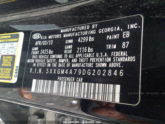 Photo 8 VIN: 5XXGM4A79DG202846 - KIA OPTIMA 