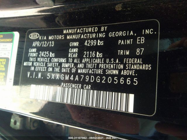 Photo 8 VIN: 5XXGM4A79DG205665 - KIA OPTIMA 