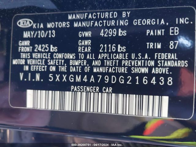 Photo 8 VIN: 5XXGM4A79DG216438 - KIA OPTIMA 