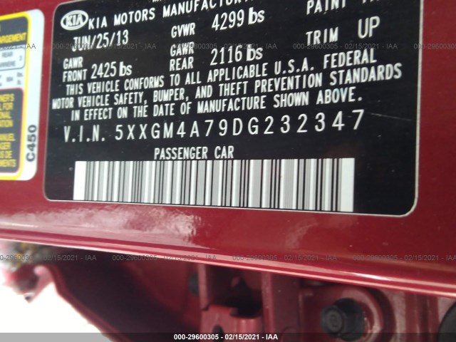 Photo 8 VIN: 5XXGM4A79DG232347 - KIA OPTIMA 