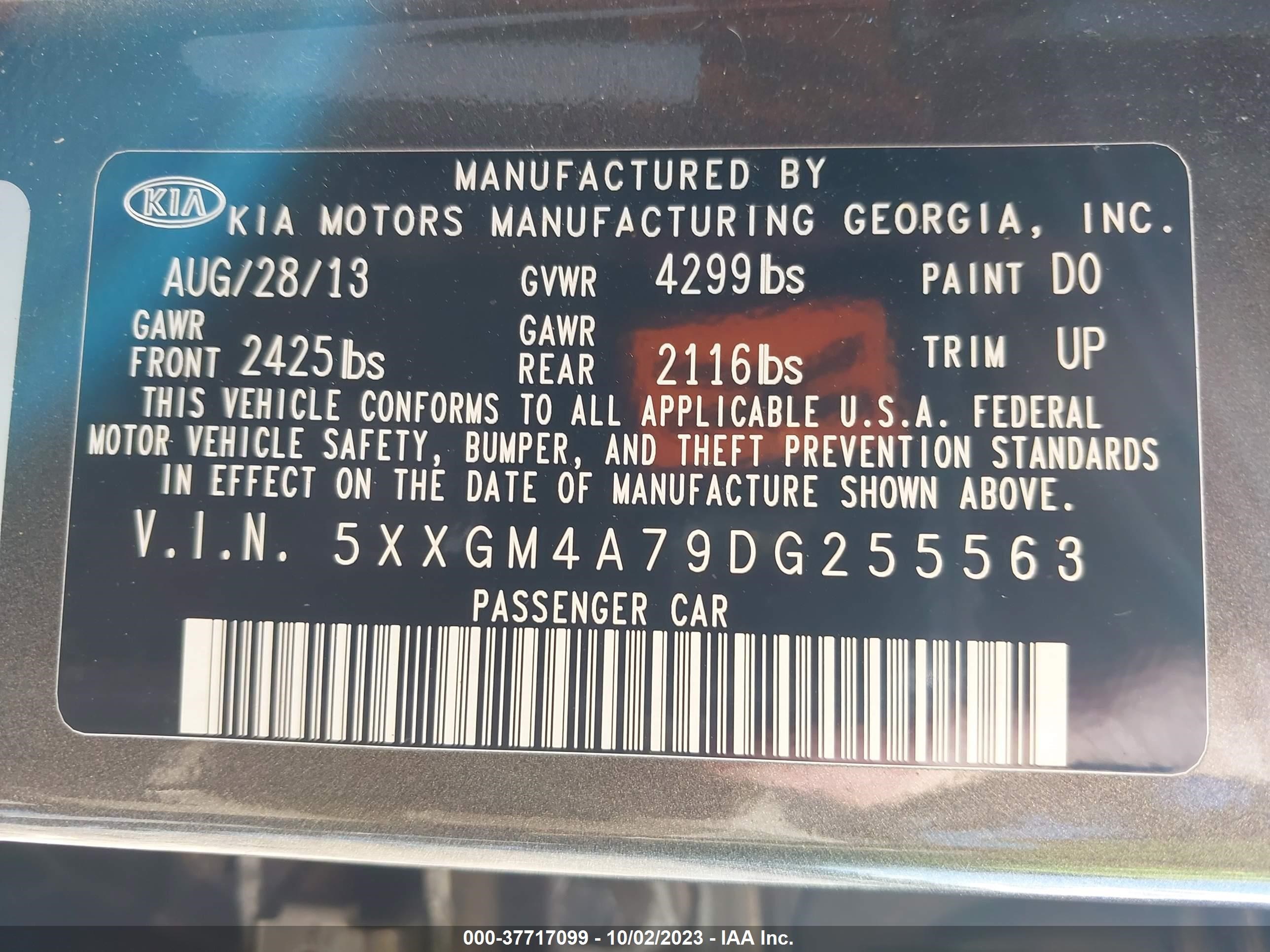 Photo 8 VIN: 5XXGM4A79DG255563 - KIA OPTIMA 