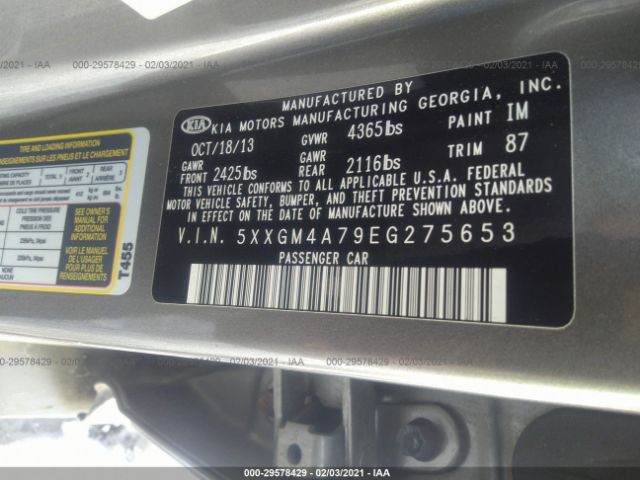 Photo 8 VIN: 5XXGM4A79EG275653 - KIA OPTIMA 