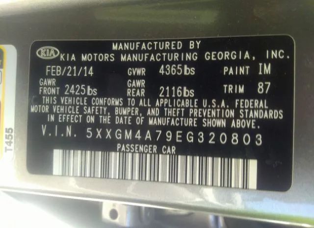 Photo 8 VIN: 5XXGM4A79EG320803 - KIA OPTIMA 