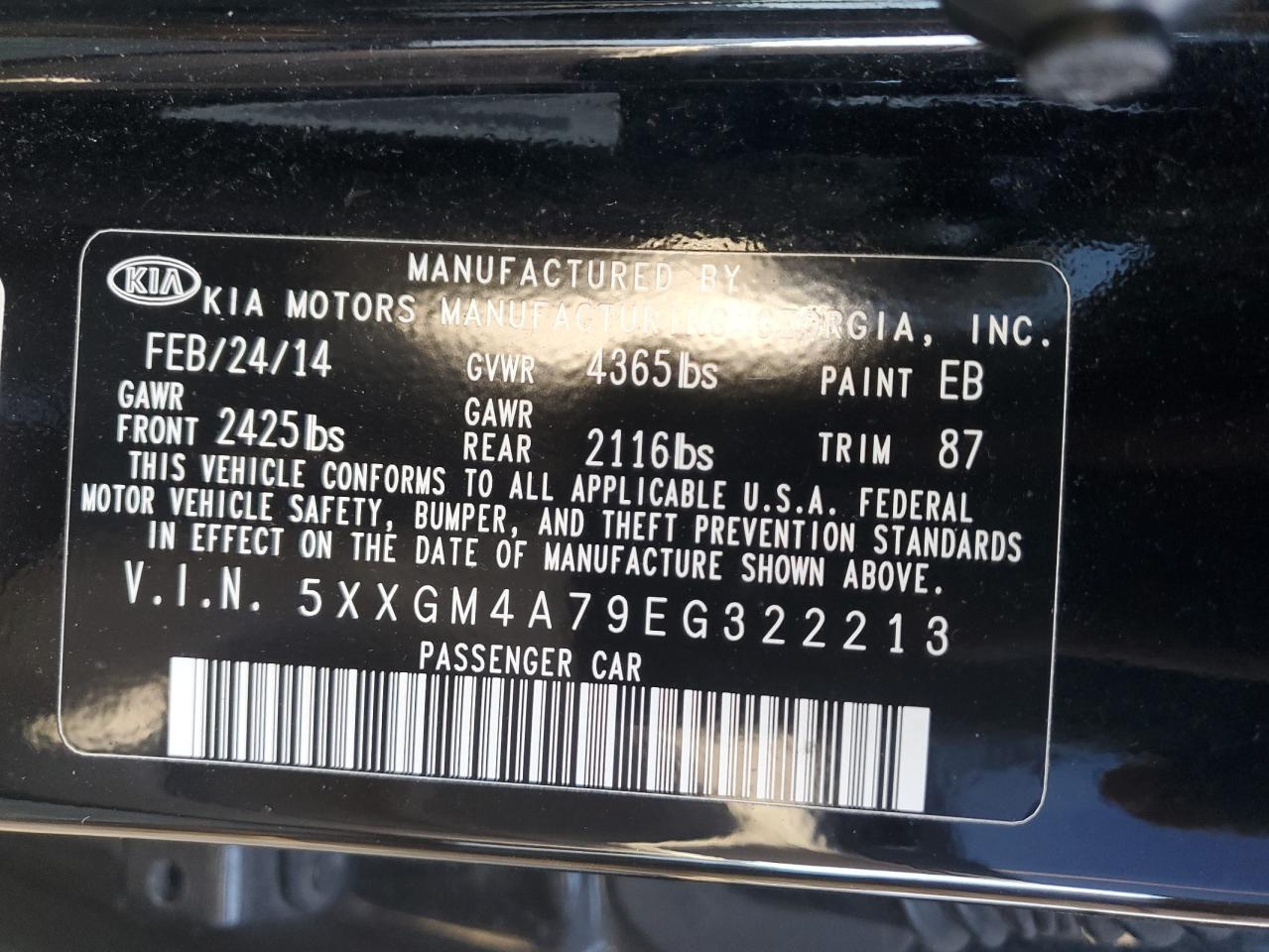 Photo 11 VIN: 5XXGM4A79EG322213 - KIA OPTIMA 