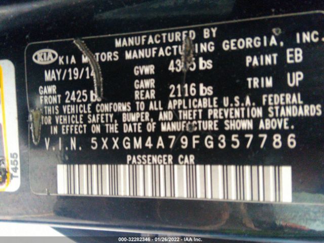 Photo 8 VIN: 5XXGM4A79FG357786 - KIA OPTIMA 