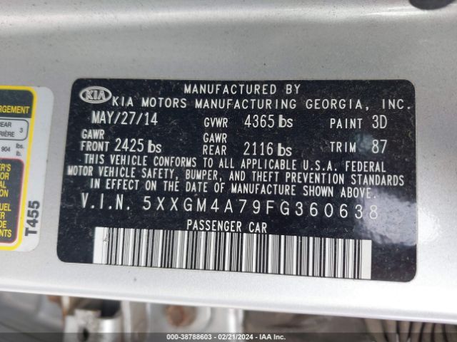 Photo 8 VIN: 5XXGM4A79FG360638 - KIA OPTIMA 