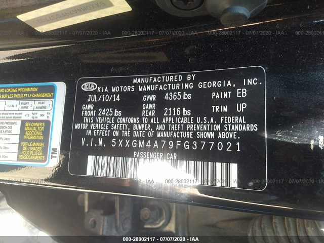 Photo 8 VIN: 5XXGM4A79FG377021 - KIA OPTIMA 