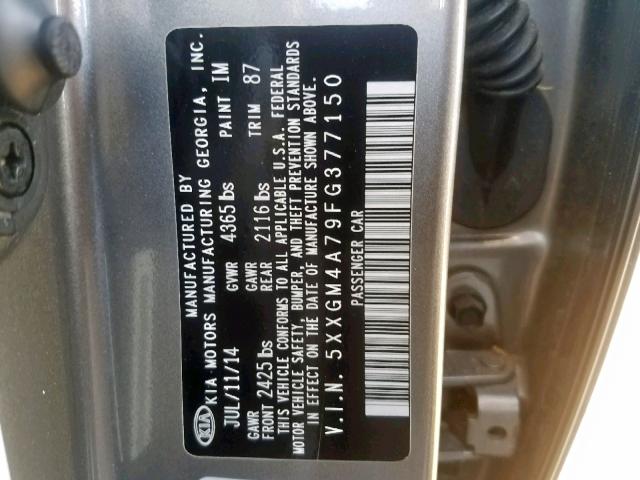 Photo 9 VIN: 5XXGM4A79FG377150 - KIA OPTIMA LX 