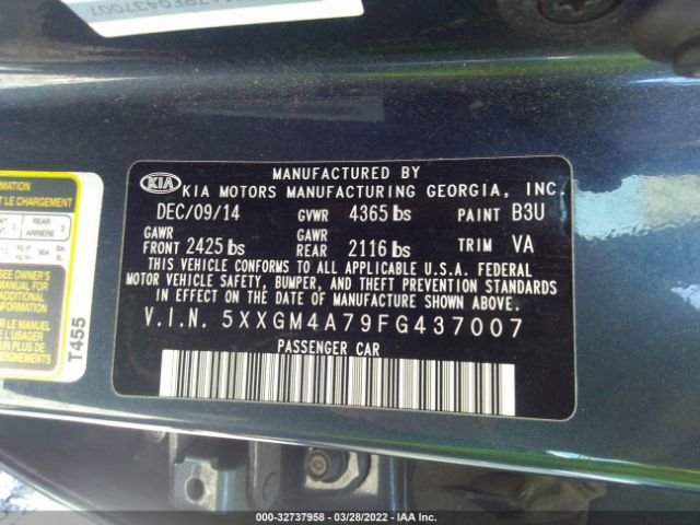 Photo 8 VIN: 5XXGM4A79FG437007 - KIA OPTIMA 