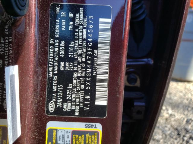 Photo 9 VIN: 5XXGM4A79FG445673 - KIA OPTIMA LX 