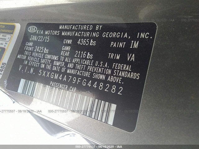 Photo 8 VIN: 5XXGM4A79FG448282 - KIA OPTIMA 