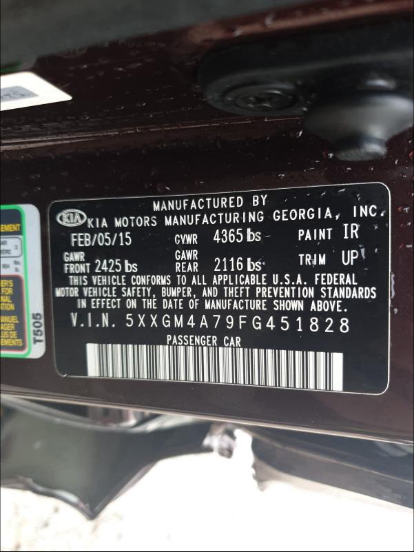 Photo 9 VIN: 5XXGM4A79FG451828 - KIA OPTIMA LX 