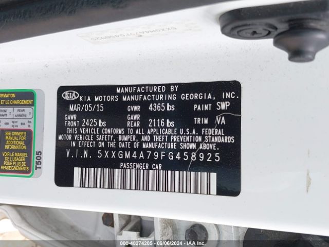 Photo 8 VIN: 5XXGM4A79FG458925 - KIA OPTIMA 