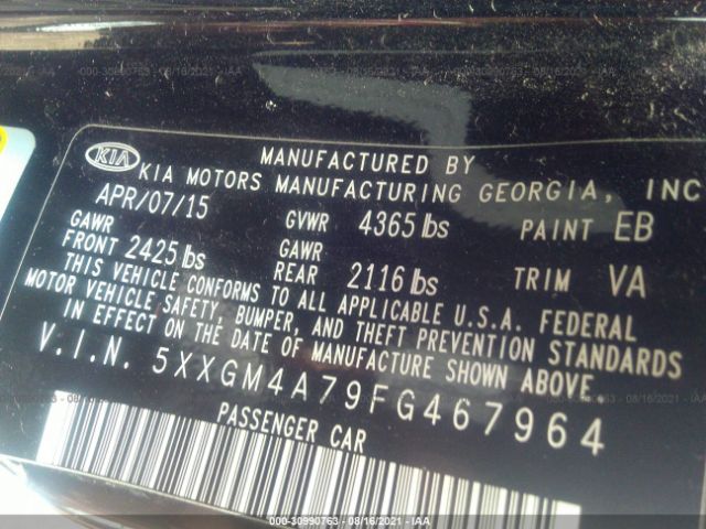 Photo 8 VIN: 5XXGM4A79FG467964 - KIA OPTIMA 