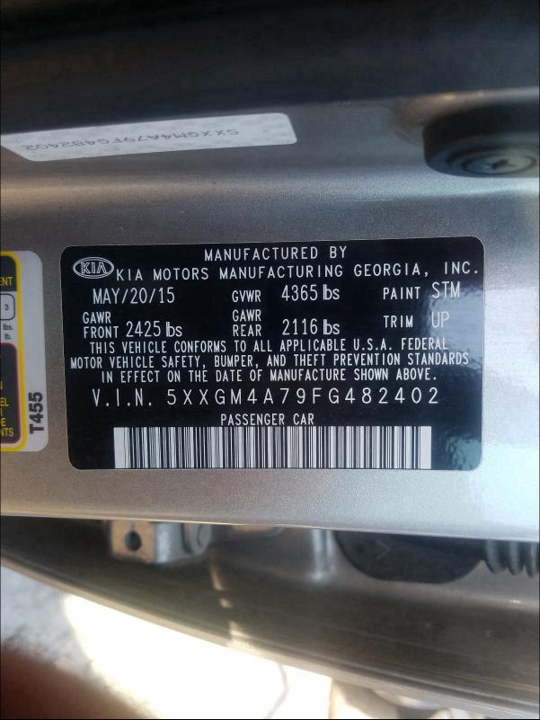 Photo 9 VIN: 5XXGM4A79FG482402 - KIA OPTIMA LX 