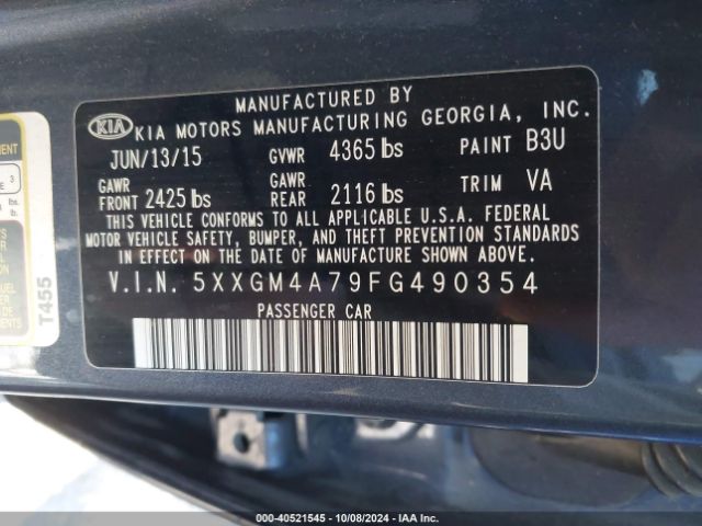 Photo 8 VIN: 5XXGM4A79FG490354 - KIA OPTIMA 