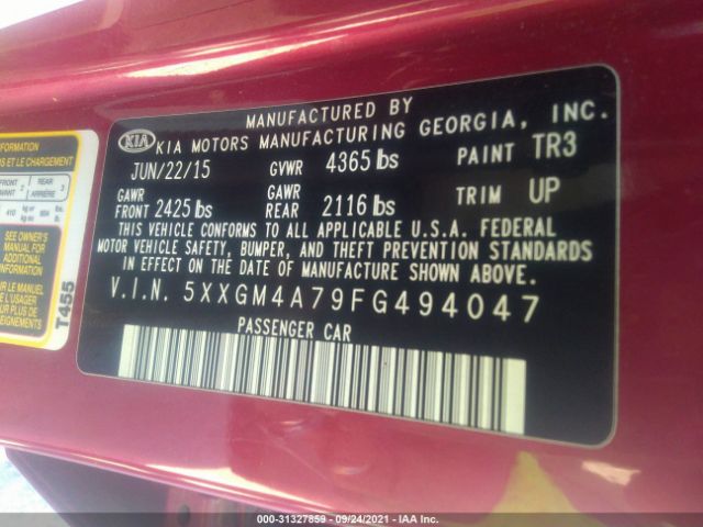 Photo 8 VIN: 5XXGM4A79FG494047 - KIA OPTIMA 