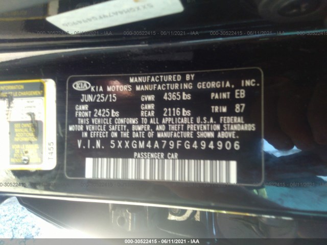 Photo 8 VIN: 5XXGM4A79FG494906 - KIA OPTIMA 