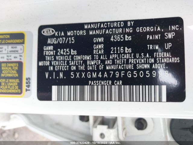 Photo 8 VIN: 5XXGM4A79FG505998 - KIA OPTIMA 