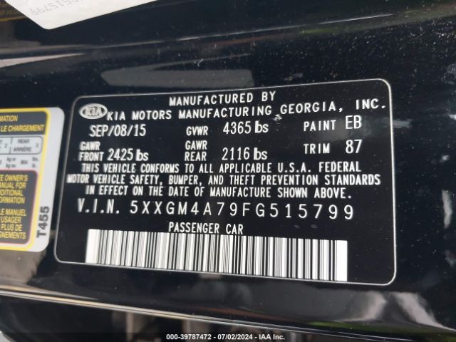 Photo 8 VIN: 5XXGM4A79FG515799 - KIA OPTIMA 