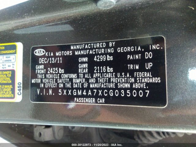 Photo 8 VIN: 5XXGM4A7XCG035007 - KIA OPTIMA 