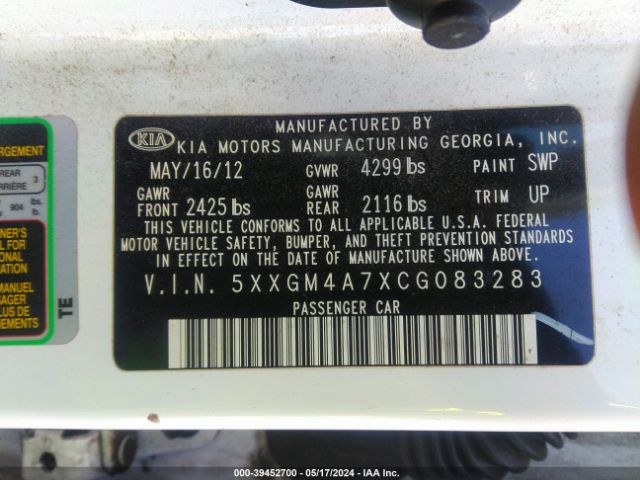 Photo 8 VIN: 5XXGM4A7XCG083283 - KIA OPTIMA 