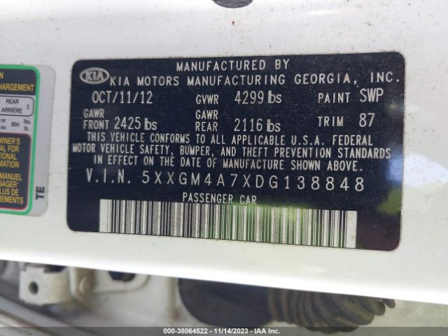 Photo 8 VIN: 5XXGM4A7XDG138848 - KIA OPTIMA 