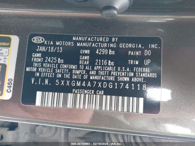 Photo 8 VIN: 5XXGM4A7XDG174118 - KIA OPTIMA 