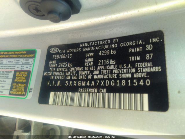 Photo 8 VIN: 5XXGM4A7XDG181540 - KIA OPTIMA 