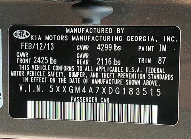 Photo 8 VIN: 5XXGM4A7XDG183515 - KIA OPTIMA 