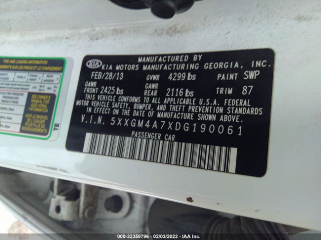 Photo 8 VIN: 5XXGM4A7XDG190061 - KIA OPTIMA 